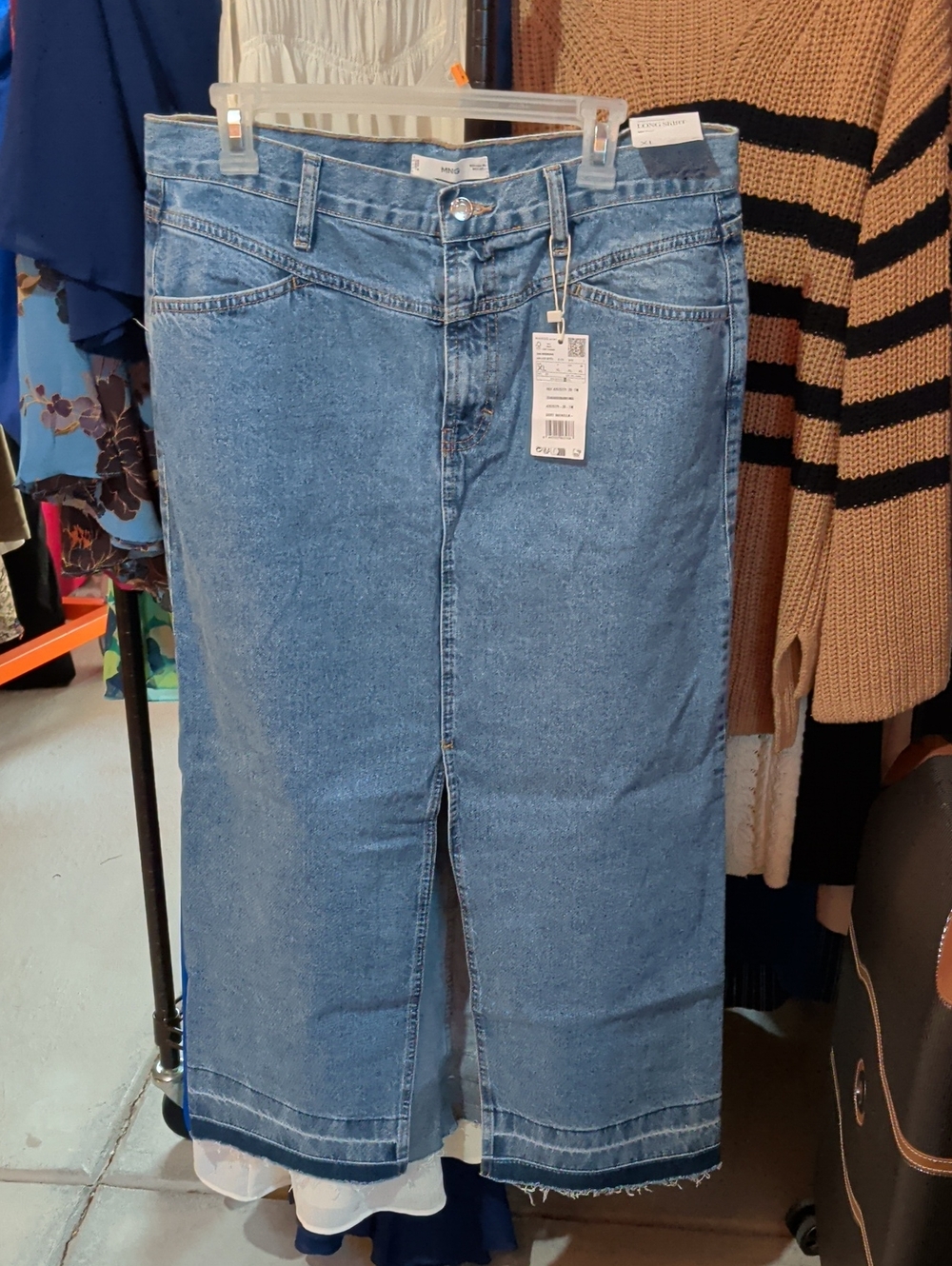 Mango Light Blue Straight Denim Skirt